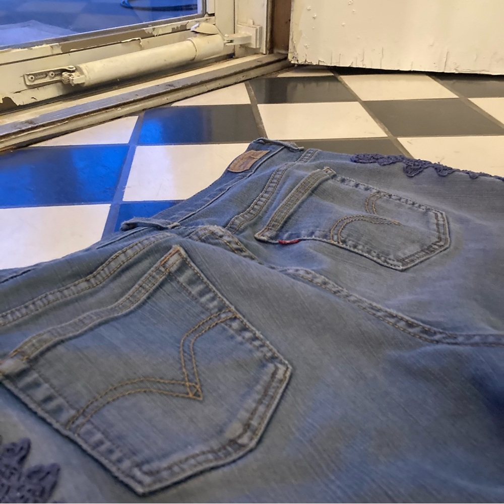 Blue Denim Jeans with Embroidered Details